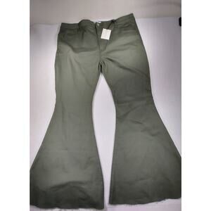 Zenana Women's Dramatic Wide-Leg Pants Olive Green 3X NWT Raw Hem Western Flare